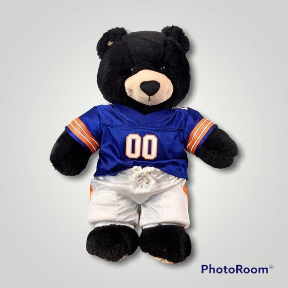 Build a Bear Lil Night Sky Black Tan 17" Bear Cub in Blue Orange Football Outfit - Picture 1 of 11